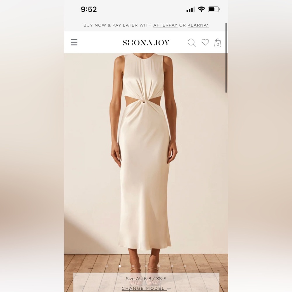 Shona Joy Twist Front Sleeveless Midi Dress - Cream, sz 4, worn once